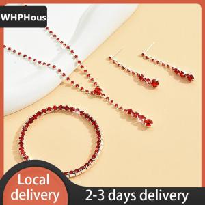 [COD] WHPHous Ship within 24 hours 4Pcs Fashion Bride Wedding Jewelry Set Rhinestone Necklace Earring Bracelet Set Women Banquet Jewelry Accessories