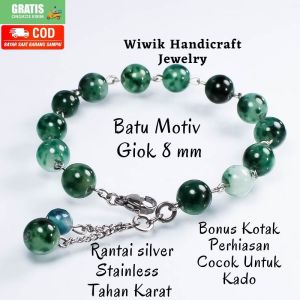 Gelang Tangan Wanita Stainless Tahan Karat Batu motif Giok 8 mm Terbaru Murah Kado Hadiah