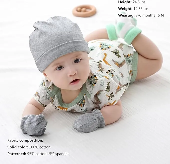 New Baby Romper 100%Cotton Short Sleeved Jumpsuit Solid Color Dinosaur  Print Newborn Baby Clothes