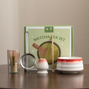 GURUNGMANI 5PCS Bamboo Ceramic Matcha Tea Set Reusable Traditional Stirring Brush Green Tea Whisk Tea-making Tools