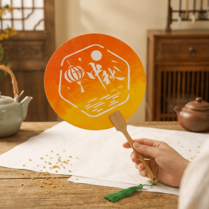 BRISA Traditional Mid Autumn Festival Fan with Tassel DIY Material Kit Round Hand Fan Funny Handmade Chinese Style Fan Home Decoration