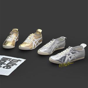 Original Tiger Shoes Classic Silver/white MEXICO66 Leather Low Top Comfortable Casual Sneakers THL7C2 for Men and Women