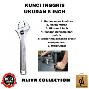 KUNCI INGGRIS UKURAN 8  INCH BAHAN BESI TEBAL WARNA CHROME HARGA MURAH BERKUALITAS