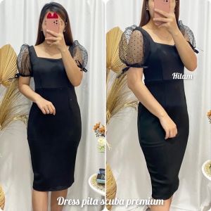 Edelyn Midi Dress Scuba Kombinasi Tile Dot / Dress Bodycon 807