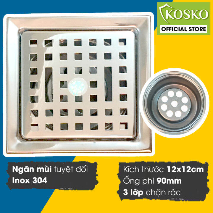 Ga thoát sàn – phễu thoát sàn INOX Vinahasa 12x12cm Phi 90mm Chống Hôi – Lọc Rác 3 lớp hiệu quả G435 (Bảo hành 12 tháng – 1 đổi 1 trong 7 ngày)