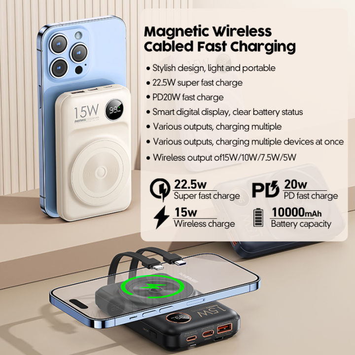 Remax 10000mah Magnetic Powerbank 20W+22.5W Fast Charging Built-in 2 ...