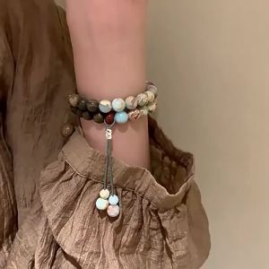 Vòng Tay Gỗ Đàn Hương Xanh Shoushan Đá Đàn Hương Zen Vòng Tay Phong Cách Quốc Gia Chuỗi Hạt Cổ Điển Một Vòng Mới Phong Cách Trung Quốc Phong Cách Dân Tộc