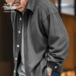 Maden brand tooling style 2024 autumn new product men youth Japanese campus academic retro jacquard knit dark gray drop shoulder loose boy gentleman long-sleeved shirt