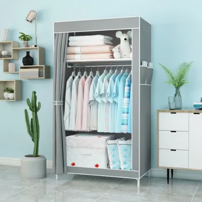 D.I.Y. 70cm X 45cm X 150cm Zipped /non zipped Wardrobe Self Assembly Non Woven Cloth Curtain Wardrobe Fabric Storage Y70 & T70 Canvas Wardrobe Clothes Hanging Rack Almari Baju Kain Zip