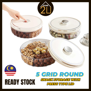Home2U🏡 5 Grid Transparent Candy Box Snack Storage Food Storage Kitchen Container Airtight Stackable Transparent 5 Compartments Ready Stock