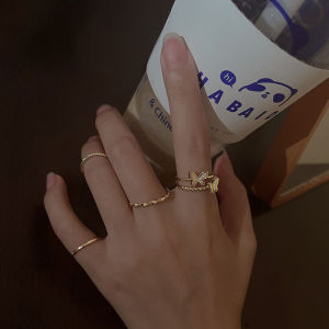 [fenggongshuode] 4PCS Plain Circle Butterfly Ring Set Color Opening Adjustable Fashion Personalized Finger Ring For Women Trendy Jewelry