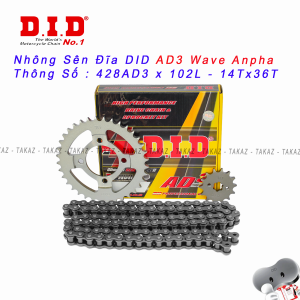Sên Nhông Đĩa D.I.D DXN 9 Ly Dùng Cho Xe Wave Đời Đầu 428AD3 102L - 14T x 36T MẪU MỚI SẼ LÀ DXN SÊN MỎNG TIẾT KIỆM XĂNG