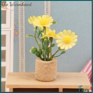 【The Warmheart】 1 12 Dollhouse Simulation Daisy Plants Potted Model Doll Home Miniatur Flower Decor Toy Micro Landscape Garden Plants Ornament