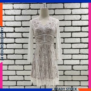 CFBOUTIQUE Korean Style Trendy Women Fashion Feminine Chantilly Lace 3/4 Sleeve Dress