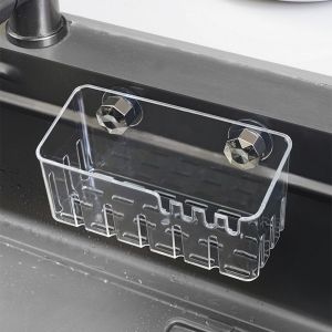 CEMOMEF Wall Mounted Kitchen Sink Rack Suction Cup Self-draining Seasoning Organizer Bathroom Shelves Punch-free Kitchen Storage Racks Kitchen