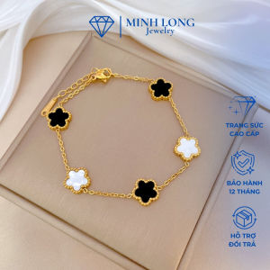 Lắc Tay Titan mạ vàng 24k sang trọng không han rỉ bóng sáng bảo hành 02 năm Hoa bốn cánh MLJK535