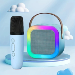 Loa Bluetooth Karaoke Mini K12 Kèm 2 Micro Không DâyThiết Kế Nhỏ Gọn Tiện Dụng Thay Đổi Giọng Dễ Sử Dụng