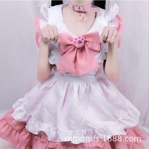 New pink cat paw bowknot maid outfit   Alice cospay Costume   Cute girl clothing   Export