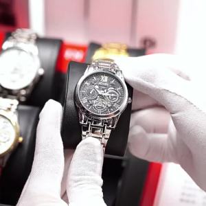 Genuine watch for men fully automatic non-mechanical mens watch   Stainless Steel Waterproof   Quartz Calendar Mens Watch Steel Band Luminous