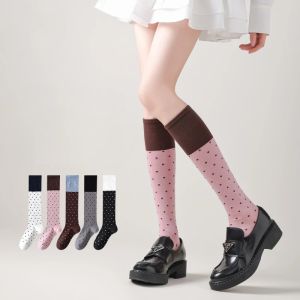 Japanese Polka Dot Retro Womens Calf Socks Korean Contrasting Sweet Long Socks JK Skirt School Uniform Daily Cotton Socks H260729