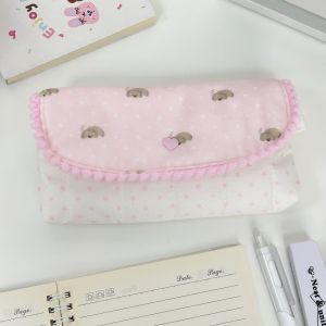 MODERNLUX Pink Lace Pencil Case Polka Dot Design Portable Pencil Pouch Aesthetic Large Capacity Stationery Pouch Students Gift