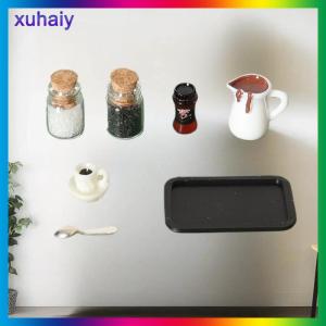 xuhaiy 7 cái máy tính để bàn cảnh mô phỏng Micro Mô Hình Bộ phận làm bằng tay thu nhỏ Dollhouse cốc cà phê mô hình trang trí khay tấm phụ kiện