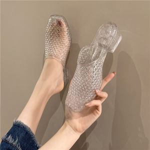 Free Shipping Crystal High-Heeled Slippers For Women Summer Non-Slip Wedge Casual Transparent Lazy Slippers Versatile For Outdoor And Home Use