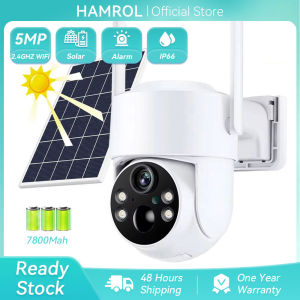Hamrol 5MP Outdoor Solar Wifi Camera PIR Human Detection Wireless Surveillance IP Cameras With Solar Panel Recharge Battery