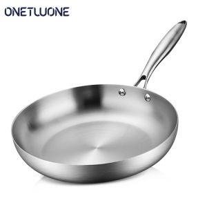 Onetwone 22/26cm/28cm 304 stainless steel frying pan Un-coated flat Pan household Pot for Gas and Induction cooker Flat pan no rust wok