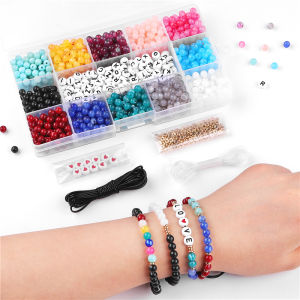 15 Grids Box Beads Kit 12 colors 6mm 8mm Acrylic Beads Letter Beads Gold Plated CCB Spacer Beads with Elastic String Wax String for DIY Braided Bead Bracelet Necklace DIY Jewelry Making Kit