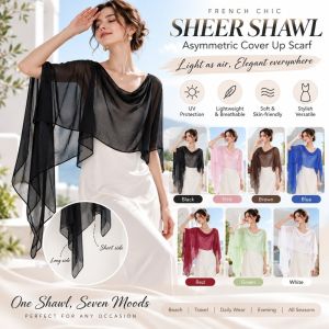 DIVATEN Sheer Transparent Chiffon Cape Shawl Solid Color One Size Wedding Jacket Loose Fit Cover Up For Women Ladies