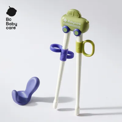Bc Babycare Kids Training Chopsticks with Silicone Rings Non-Slip Right-handed Utensil Chopsticks Helper For Beginners 2Y+
