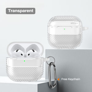 Carbon Fiber Matte Case For Apple AirPods Pro 3 / Pro 2 / Pro / 3rd / 2nd / 1st Generation Wireless Headphone Full Cover For AirPods 4 Shockproof Hard Protective Casing With Keychain