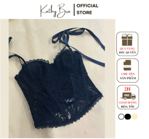 H22 [SẴN] Áo Kiểu Corset Ren Hoa KATHY BRA Cột Dây Vai Định Hình Dáng Xinh Có Gọng Không Mút