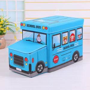 Leather Storage Stool Box Toy Foldable Bus Ottoman Gift for Kids Organizer Pop-Up Toy Box Container Stackable Storage Basket Organizer for Food Snacks Toys