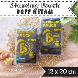 Standing Pouch Hitam Doff 12x20 Cm - Plastik Kemasan Kopi Snack Cemilan - Isi 50 Pcs
