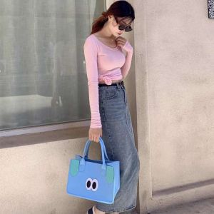 ANGFEW Cute Cartoon Fashion Large-capacity Niche Design Big Eyes Multi-function Shopping Bag Handbag Picnic Bag Women Lunch Bag Food Storage Bag