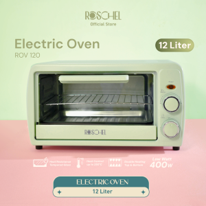 Roschel Electric Oven Low Watt 400 W Kapasitas 12 L Hemat Listrik Pemanas Ganda Atas Bawah Stainless Steel Pemanggang Kue Makanan Toaster 2 Tingkat Multifungsi ROV-120 / ROV 120 / ROV120 (Garansi 1 Tahun)