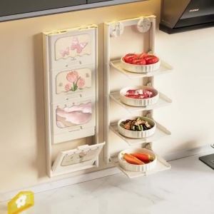 Sacesr Wall-mounted Storage Holders Folding Suction Cup 4-tier Kitchen Organizers Shelves Modern Simple Home Storage Organization 6K4N7