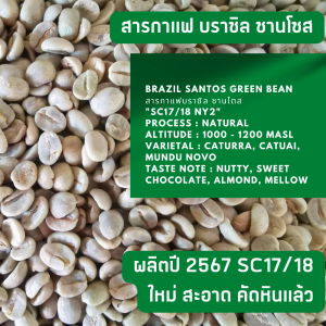 ส่งฟรี !! "ถูกที่สุด" สารกาแฟดิบ บราซิล ซานโตส เกรด เอ เมล็ดใหญ่ Brazil Santos Greenbean SC 17/18 Grade A