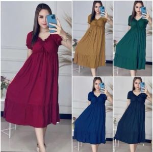 MIDI DRES NABILA/DRES WANITA/DRES BUSUI KANCING/DRES BUMIL ADA TALI SAMPING