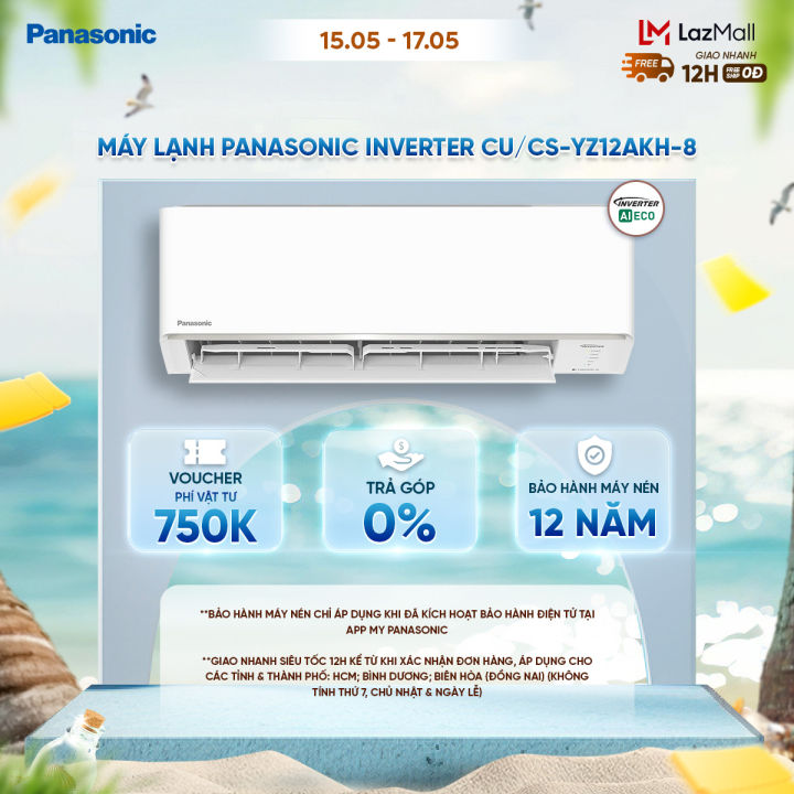 [Độc quyền Online]Điều hòa Panasonic Inverter CU/CS-YZ12AKH-8 - 1.5HP - Hai chiều - Eco AI - Lọc không khí bụi mịn tới 99%