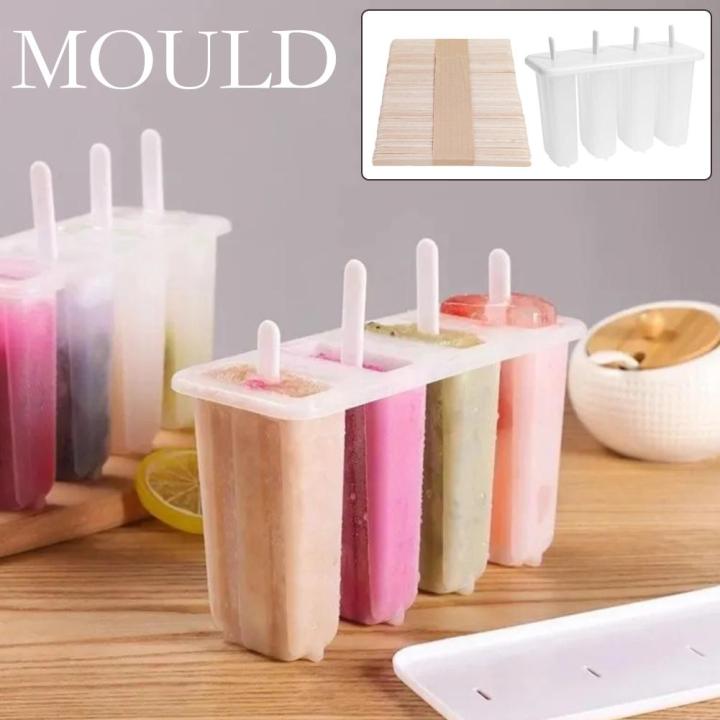 3PCS 4 Cells Block Moulds Ice Cream Mold Icy Pole Jelly Pop Popsicle Maker Mould