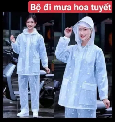 bộ quần áo mưa hoa tuyết nhựa dẻo trong suốt chống thấm
