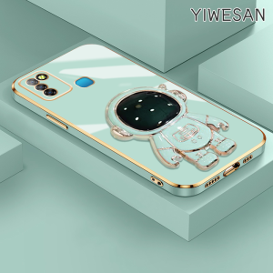 YIWESAN Casing Ponsel untuk Infinix Smart 5 Smart 4 4C Smart 6 Plus Smart 7 Hot 10 Lite X657 Case HP pola astronot tiga dimensi Casing pelapisan permukaan batas baru Gel silika Softcase wadah Phone Stands lensa kamera Kesing