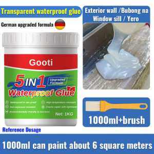 ❤Free Brush❤1000G GOOTI Transparent Waterproof Sealant Glue for Exterior Wall Bathroom Roof Sealant Super Invisible Adhesive Repair Bubong Cement Wall Tile Plywood Wall Cracks Roof Cracks Concrete Watertight Waterproof Paint Without Leakage