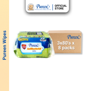 Pureen Antibacterial Hygiene Wipes 3x80s x 8 packs (Carton Sale)