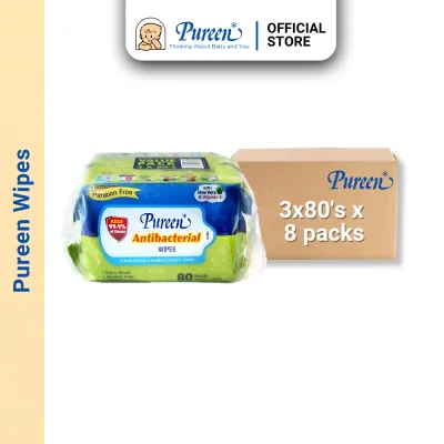 Pureen Antibacterial Hygiene Wipes 3x80s x 8 packs (Carton Sale)