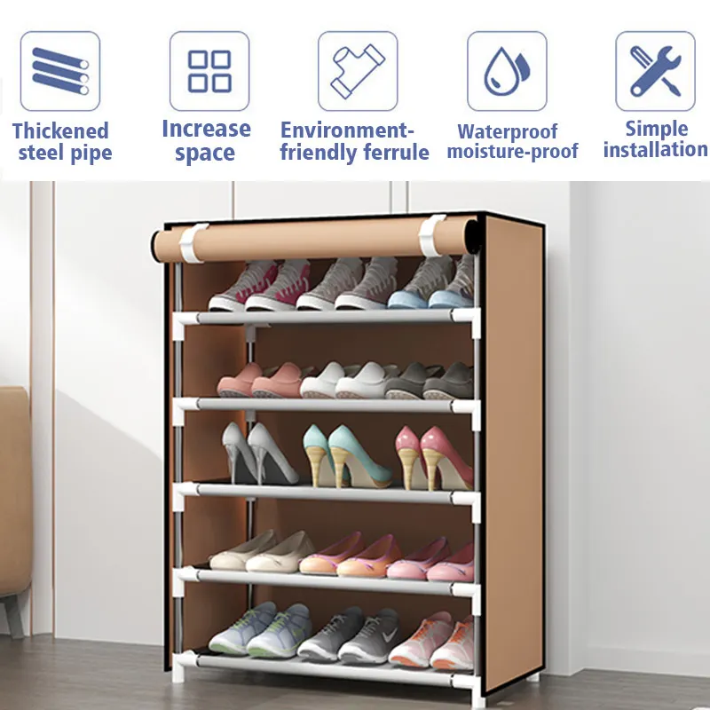 LOOGU Layers Multifunctional Shoe Rack Organizer Stainless Steel Home Use  Simple Shoe Cabinet Colorful Dustproof Floor Shoe Hat Rack