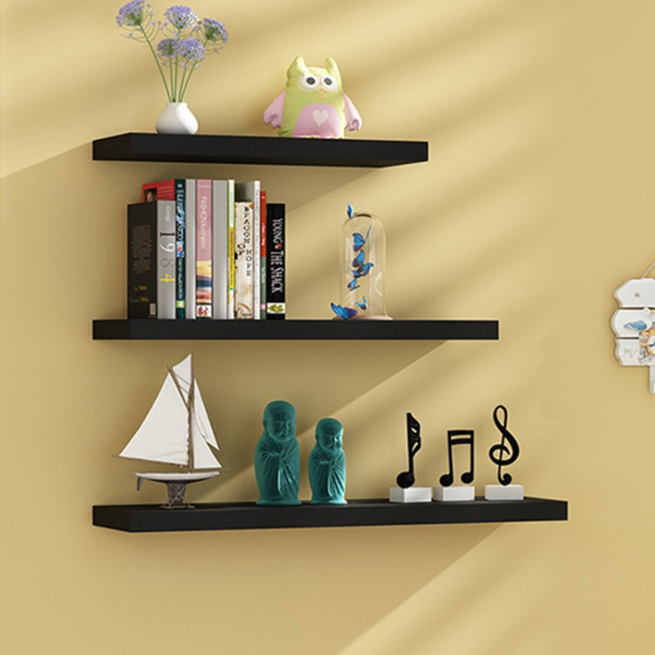 (Black) 3Piece Floating Wall Shelves Hanging Wood Shelf Wall Mount